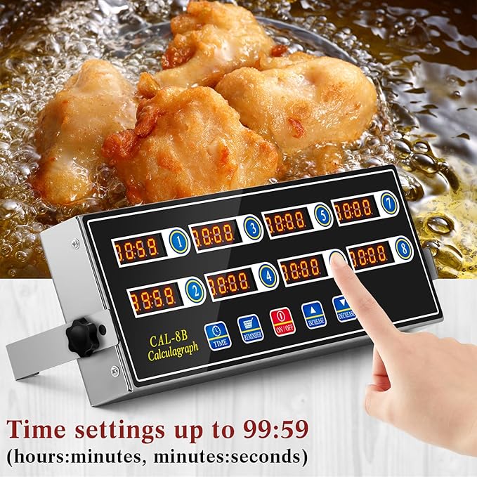 1 Pack 8-Channel Digital Kitchen Timer, Commercial Cooking Timer with Loud Alarm, Large LCD Display, for Restaurants, Baking, Labs, Multiple Independent Countdown Timers