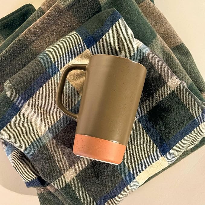 Mora Ceramics Large Tea Mug with Loose Leaf Infuser and Ceramic Lid, 18 oz, Portable, Microwave and Dishwasher Safe, Tall Coffee Cup - Rustic Matte Ceramic Glaze, Modern Herbal Tea Strainer, Olive