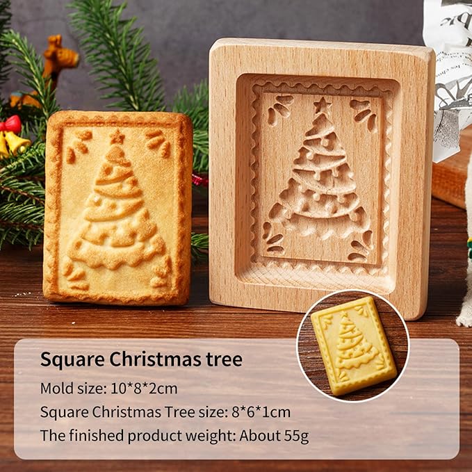 Wooden Cookie Biscuit Mold, 3D Baking Mold, Embossing Craft Decorating Baking Tool, Suitable for Halloween Thanksgiving Christmas Kitchen DIY (Xmas-A-3PCS)