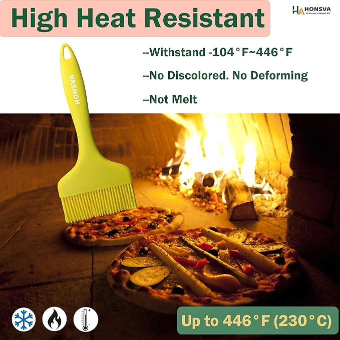 Widened Silicone Pastry Basting Brush 2 Pcs, One-Piece Design, W/3.5", Heat Resistant Kitchen Brush for Baking, Grilling, Saucing Oil, BBQ Sauce, Marinade etc, Dishwasher Safe,Yellow&Green