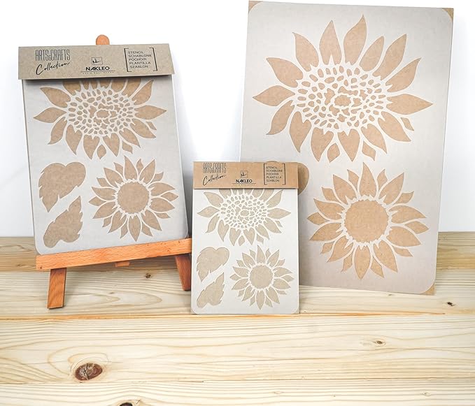 NAKLEO DIY Reusable Plastic Stencil - 21x30cm / 8.3” x 11.7” - Sunflowers Leaf Nature - Art Craft Wall Painting Pattern Template Scrapbooking Decoupage - Fabric Furniture Wood
