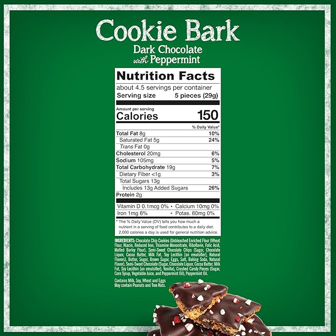 Tate's Bake Shop Cookie Bark, Chocolate Chip Cookies with Dark Chocolate and Peppermint, Limited Edition, 4-4.6 oz Bags