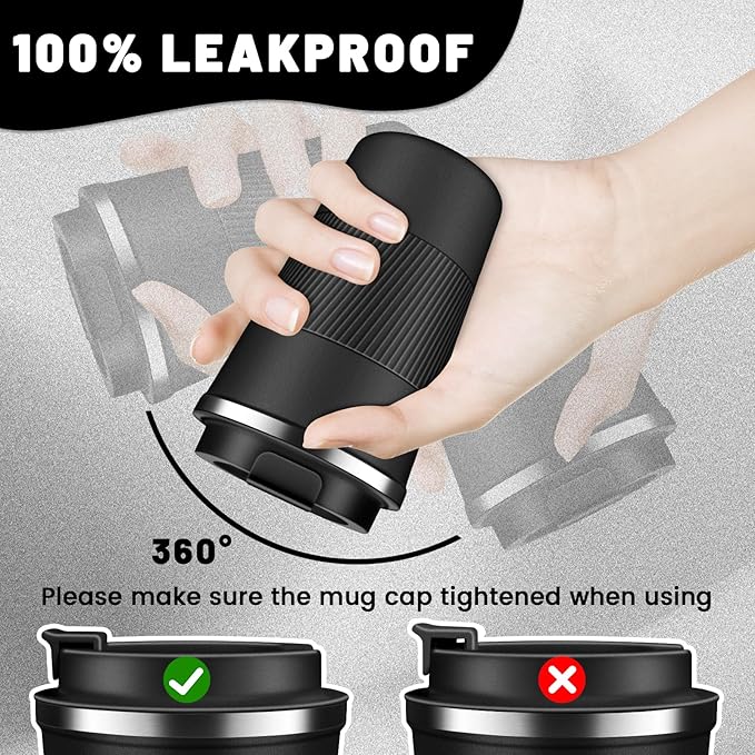 Insulated Coffee Tumblers with Flip Lid 12oz / 17oz, Stainless Steel Travel Coffee Mug Leak Proof, Vacuum Insulated Coffee Mug Reusable Cup, Keeps Cold and Hot for Coffee Tea