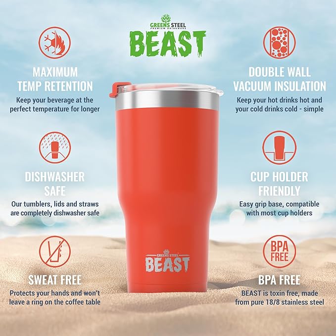 Beast 20 oz Tumbler Stainless Steel Vacuum Insulated Coffee Ice Cup Double Wall Travel Flask (Ladybug Red)