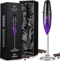 Zulay Kitchen Executive Series Milk Frother Wand - Upgraded & Improved Stand - Ideal Coffee Gift - Coffee Frother Handheld Foam Maker For Lattes - Electric Milk Frother Handheld For Cappuccino