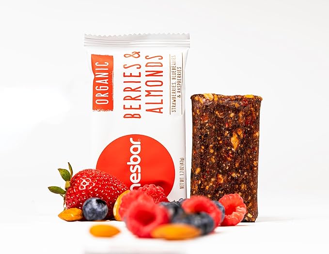 JONESBAR Organic Plant Based Protein Bars | Berries and Almonds | Fruit & Nut Bar, Kosher, Gluten Free, Breakfast Bars, School Snacks, Vegan Snack & Healthy Snacks for Adults and Kids (Pack of 12)