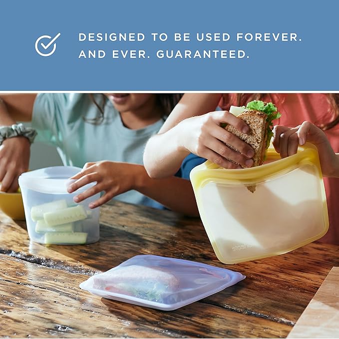 Stasher Premium Silicone Reusable Food Storage Snack Bag, Clear, Microwave, Sous Vide, Dishwasher, Oven and Freezer Safe, BPA Free, Leak-free, Eco-friendly, 12 Oz