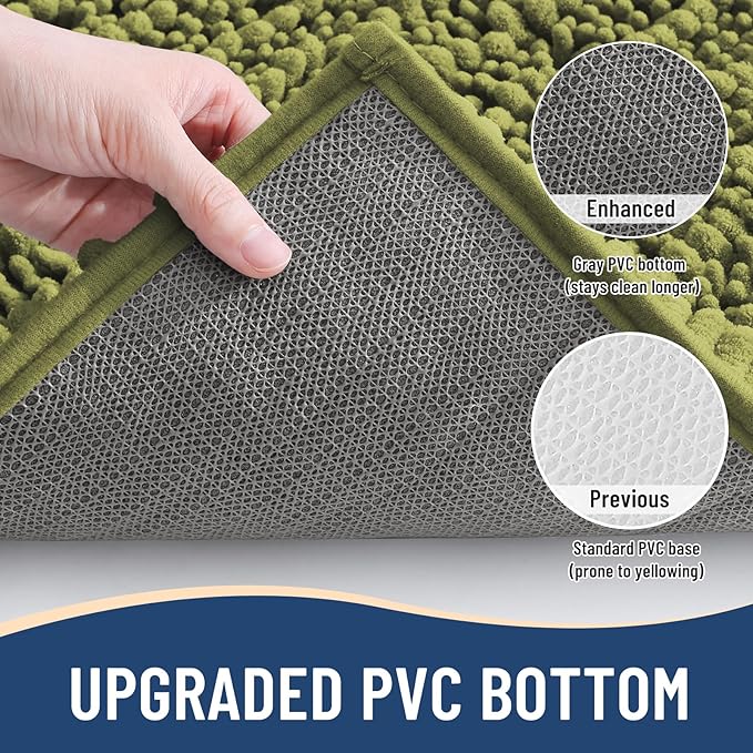 Arotive Luxury Chenille Bathroom Rug Mat, Extra Soft Thick Absorbent Shaggy Bath Rugs, Non-Slip Machine Wash Dry, Plush Bath Mats for Bathroom, Shower and Tub, 36x24, Willow Green