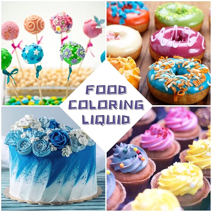 Food Coloring Liquid - ERCorArt 16 Colors Food Coloring, Food Grade Food Dye, Tasteless Food Color Set for Cake Decorating, Easter Egg, Cooking, Fondant - 0.25 Fl Oz