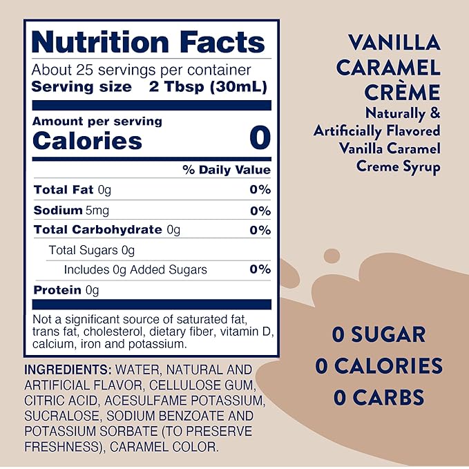 Jordan's Skinny Syrups Sugar Free Coffee Syrup, Vanilla Caramel Creme Flavor Drink Mix, Zero Calorie Flavoring for Chai Latte, Protein Shake, Food & More, Keto Friendly, 25.4 Fl Oz (Pack of 1)