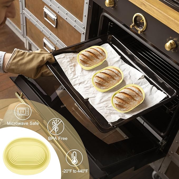 Silicone Banneton, Sourdough Bread Baskets (Set of 6, 6.5 Inch), Oval Proofing Bread Bowls with Starter Kit, Bread Making Baking Supplies