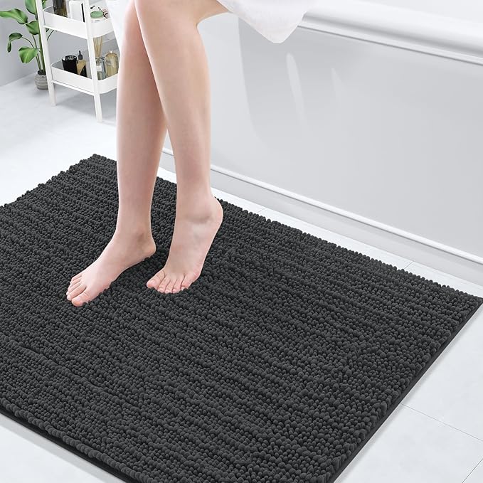 Arotive Luxury Chenille Bathroom Rug Mat, Extra Soft Thick Absorbent Shaggy Bath Rugs, Non-Slip Machine Wash Dry, Plush Bath Mats for Bathroom, Shower and Tub, 40x32, Dark Grey