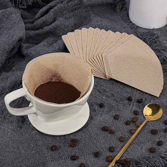 Segarty Pour Over Coffee Maker Set - Single Cup White Ceramic Coffee Dripper With 200 Pcs Size #2 Cone Filters, Slow Drip Manual Brewer for Home, Office, Travel, Camping