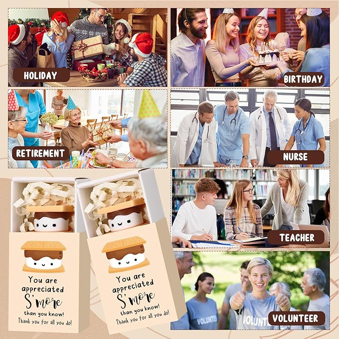 Wettarn 24 Sets S'more Appreciation Gifts Bulk Marshmallow with Box Party Favors Christmas Vet Tech Thank You Gift Rewards for Teacher Employee Nurse Coworkers Staff Team