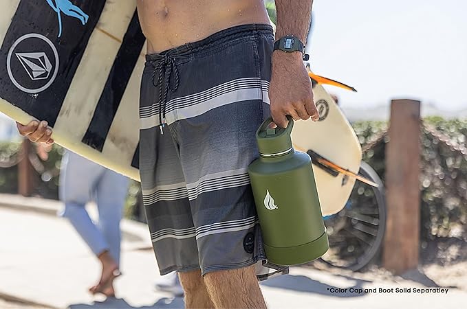 HYDRO CELL Stainless Steel Insulated Water Bottle with Straw - For Cold & Hot Drinks - Metal Vacuum Flask with Screw Cap and Modern Leakproof Sport Thermos for Adults (Army 64oz)