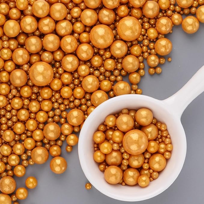 Matte Gold Pearl Sugar Sprinkles, 6 Sizes Mix Edible Sprinkles for Cake Decorating, Wedding Parties Supplies Cupcake Topping Cake Decorations 4.6 oz