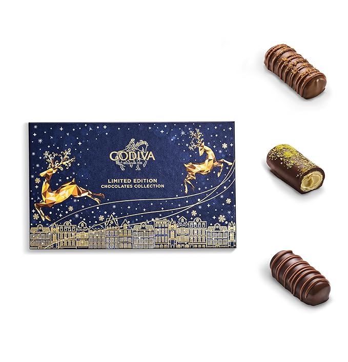 Godiva Holiday Limited Edition Chocolates Gift Box, Belgian Dark and Milk Chocolate Log Assortment, Gourmet Christmas Gift, 15 Pc