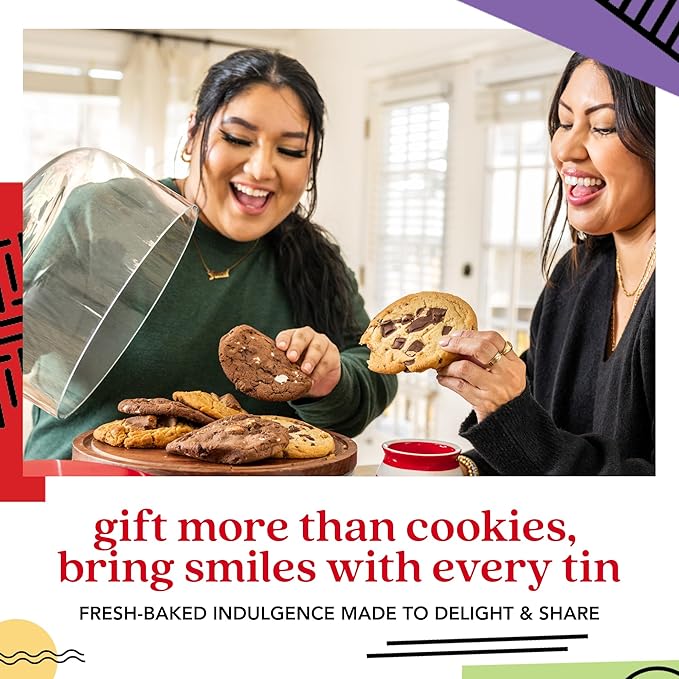 David's Cookies Assorted Fresh Baked Decadent Cookie Gift Tin – 2lb Basket with 8 Jumbo Cookies – Soft and Chewy Bakery-Style Dessert for Birthdays, Holidays, Thank You and Special Occasions