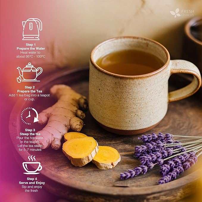 FreshDrinkUS, Premium Herbal Wellness Tea Bags | 75 Count | Blend of Sencha, Ginger, Fennel, Dandelion, Tulsi, Turmeric, Peppermint, Lavender, Lemongrass & Stevia – Herbal Tea. Vegan