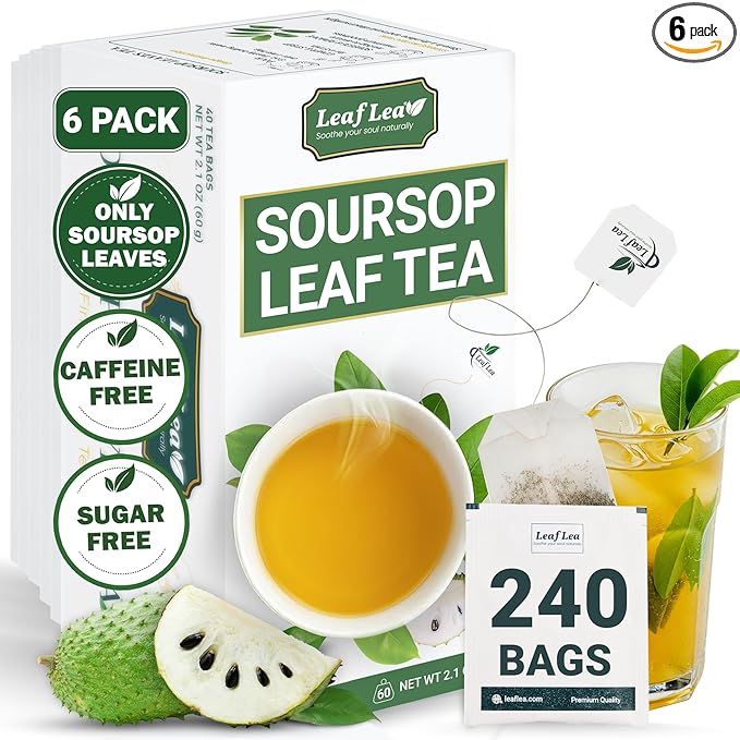 LeafLea 240 Premium Soursop Leaf Tea Bags, 100% Dried Soursop Graviola Leaves with a Smooth, Earthy Flavor, Hoja Guanabana Leaf Herbal Tea Bags for Natural Digestion Support, No Caffeine, Sugar-Free