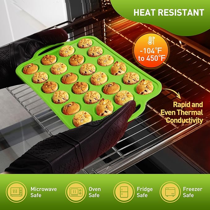 2 Packs 24 Cups Silicone Muffin Pan with Metal Reinforced Frame Mini Size Cupcake Pan Tray Egg Bites Silicone Circle Cookie Molds Muffin Tin Tart Pans Baking Sheet Set for Breakfast Sandwiches