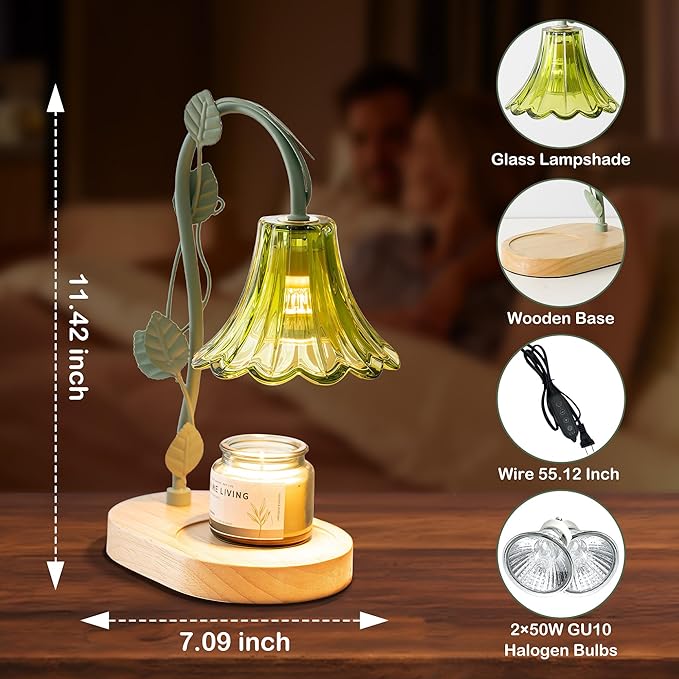 Flower Candle Warmer Lamp with Timer,Dimmable Candle Lamp Warmer,Adjustable Height Candle Warmer for All Jar Candles,Bedroom Living Room Home Decor Aesthetic Christmas Birthday Gifts (Morning Glory)
