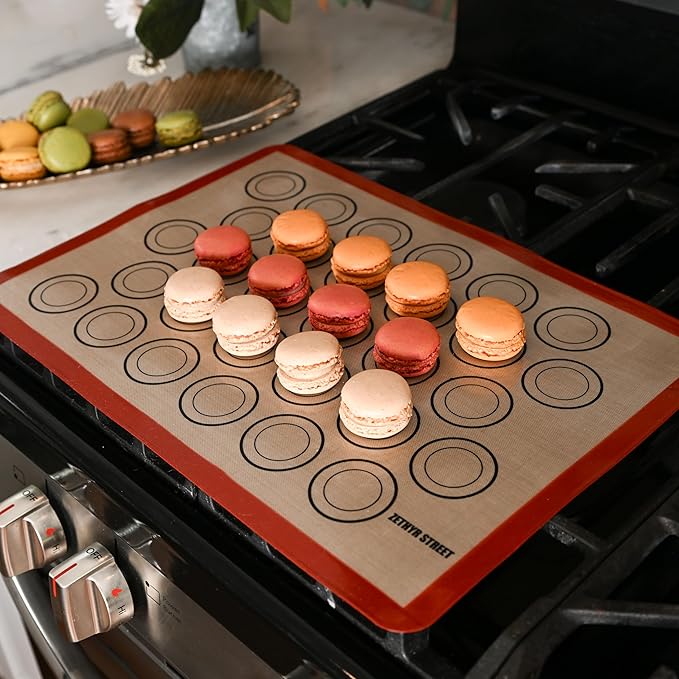 Macaron Silicone Baking Mats - Non-Stick Macaron Mat for Easy Baking | Heat Resistant & Dishwasher Safe Macaron Baking Mat | Reusable & Eco-Friendly, 1/2 Sheet Size - Pack of 4 - For Macarons And More