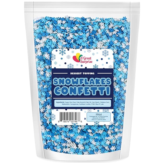 Snowflake Confetti - 10 ounces - Christmas Sprinkles - Winter Jimmies - Candy Dessert Toppings for Cake, Cupcake, Cookie Decorating