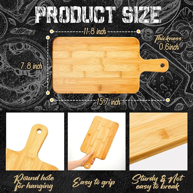 Nuenen 40 Pcs Wood Cutting Board with Handle 15.7 x 7.8 Inch Acacia Bamboo Wooden Serving Kitchen Chopping Boards for Pizza, Bread, Cheese, Charcuterie, Fruit, Vegetables (Bamboo)