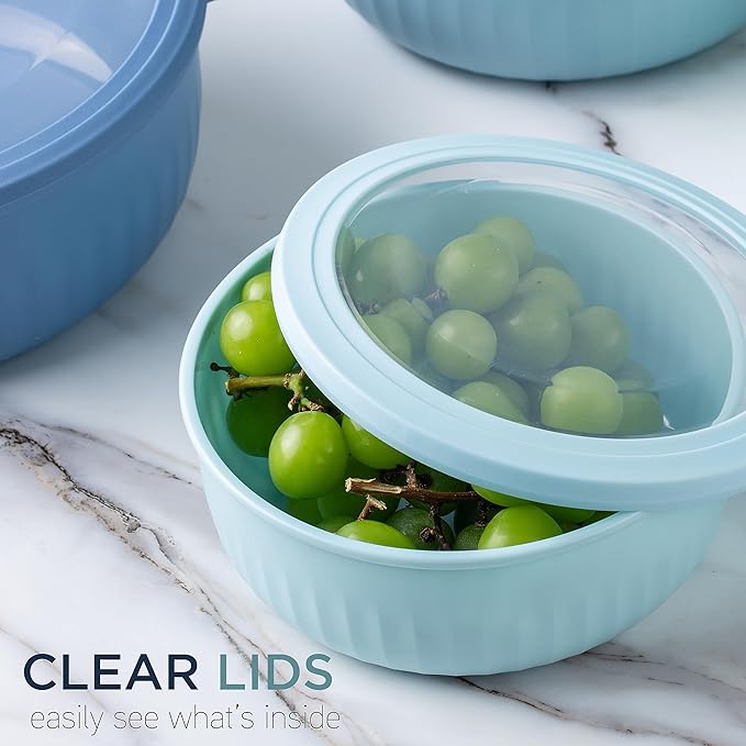 COOK WITH COLOR Prep Bowls with Lids- Wide and Deep Nesting Plastic Small Mixing Bowl Set with Lids, 12 Piece Set - Wide Bowls, Blue