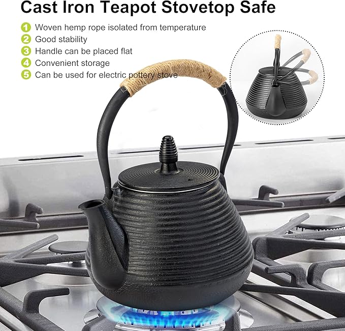 suyika Japanese Tetsubin Tea Kettle Cast Iron Teapot with Stainless Steel Infuser 30 oz/900 ml
