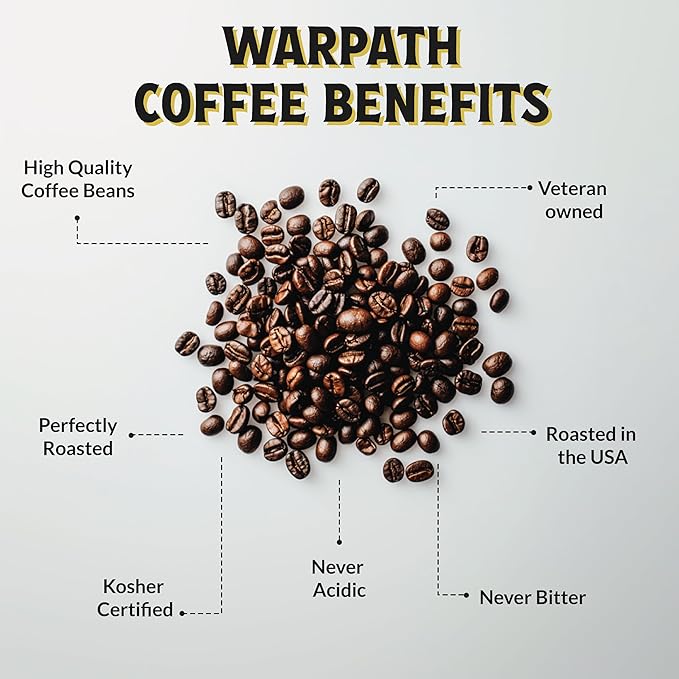 Warpath Coffee Medium Roast Whole Bean Coffee, Summer Blend, High Caffeine, Extra Strong Roasted 100% Arabica Coffee Beans Whole, Caribbean Inspired Blue Mountain Blend, Created by Navy SEALs, 12oz