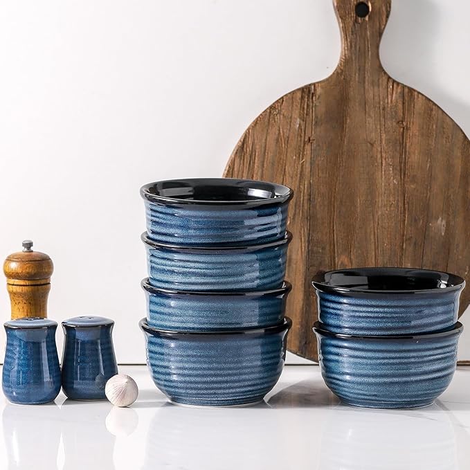 MEKY 20oz Soup Bowls, Stackable and Durable Ceramic Bowls for Kitchen, Elegant Perfect for Pasta, Cereal,Oatmeal, Rice, and Ice Cream, Microwave & Dishwasher Safe,Set of 6, Blue