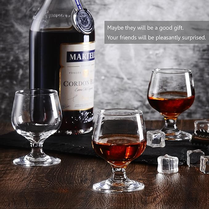 3.5oz Shot Glass Set of 6 - Clear, Cute Glasses Perfect for Tasting Brandy - Glass Snifters