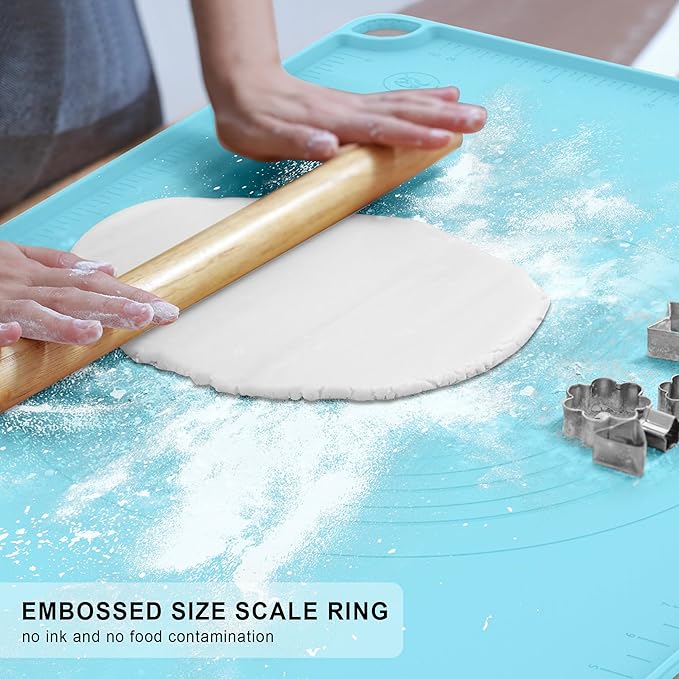 Silicone Baking Mat, Dough Rolling Mat 24''x16'', Pastry Mat for Rolling Dough, Silicone Pastry Pad with Measurements for Pizza, Macaron, Bread (Sage Green, XL)