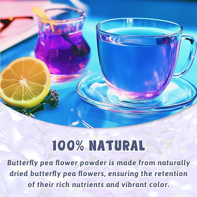 Butterfly Pea Flower Powder - 3 oz All Natural Butterfly Pea Flower Tea, Bright Blue and Purple Food Coloring Butterfly Pea Powder for Ice Cream, Popsicle, Cocktail, Smoothies, Coffee, Milk, Bakery - 85g