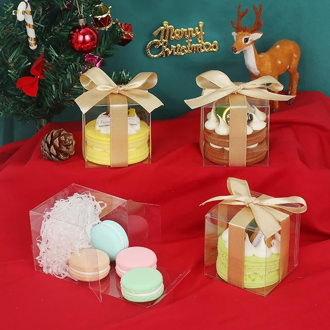 COTOPHER 5x5x5 Inches Gift Boxes 35 Pcs PET Material Cupcake Boxes Plastic Gift Boxes with Lids, Party Favor Boxes for Wedding Favors Baby Shower