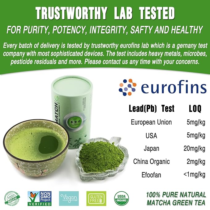 EFOOFAN Ceremonial Grade Matcha Green Tea Powder- (113g/4oz) - USDA/JAS/EC Certified Organic Matcha Lette, Pure Natural and Unsweetened, Chinese Premium Macha