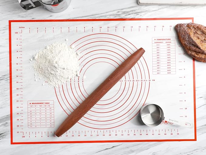 Silicone Baking Mat With Measurement Function Set of 3 Use Food Grade Silicone Ldeal for Dough Rolling Pie Crust Bread Making and Making Cookies (23.6×15.7,19.6×15.7, 15.7×11.8inch, Red)