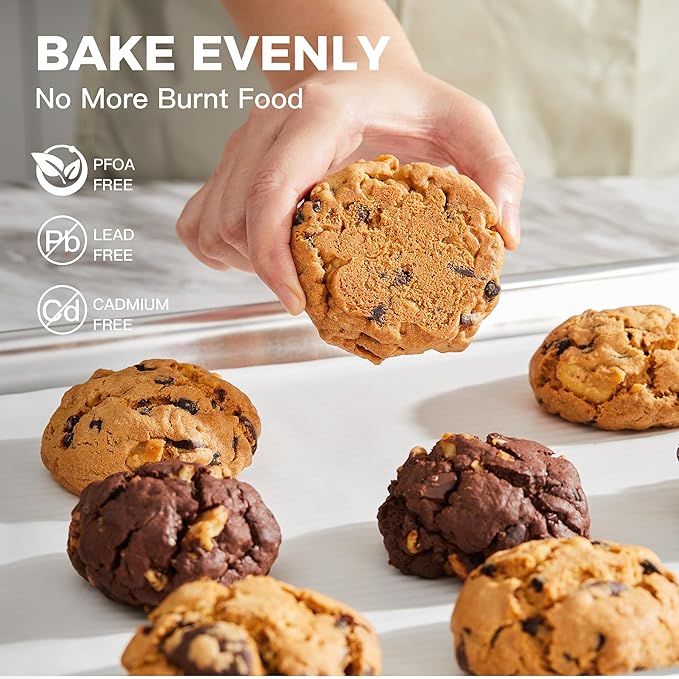 HONGBAKE Aluminum Cookie Sheets for Baking, 2-Pack Commercial Quality Half Sheet Pan, Baking Sheets Non Stick with 50 PCS Parchment Paper, 12.8 x 17.7 in, Silver