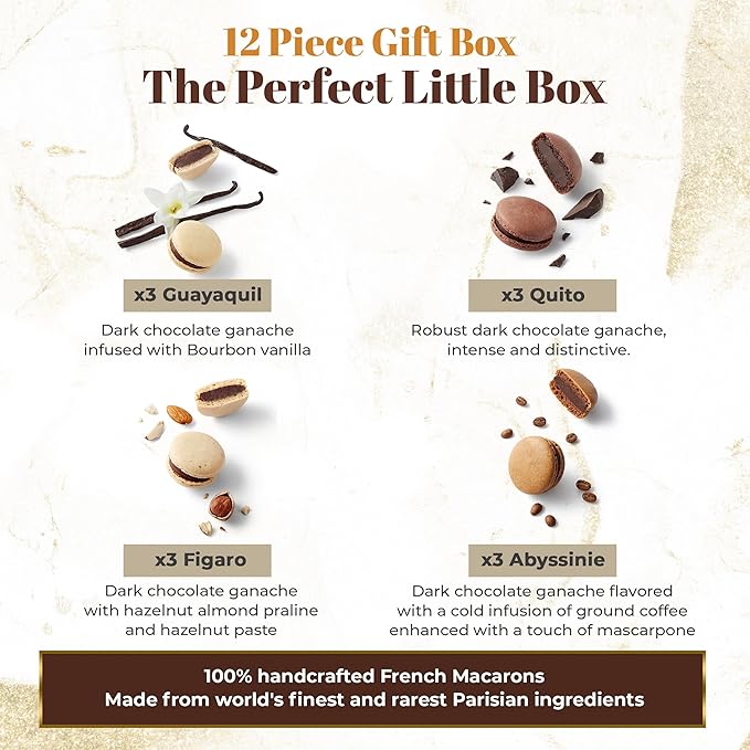 La Maison Du Chocolat Premium Macaron Gift Box - 12pcs Gourmet French Dark Chocolate Filling with Shells in Assorted Flavors