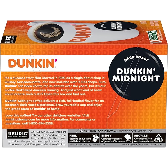 Dunkin' Midnight Dark Roast Coffee, 60 Keurig K-Cup Pods