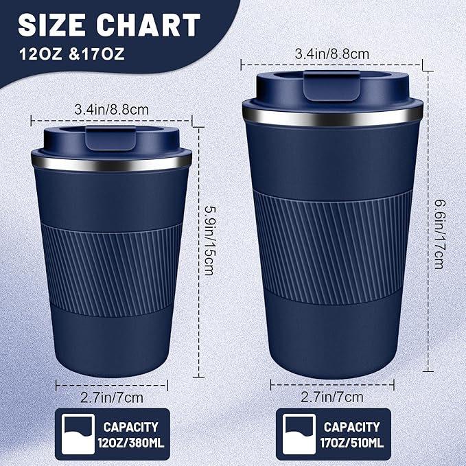 Insulated Coffee Tumblers with Flip Lid 12oz / 17oz, Stainless Steel Travel Coffee Mug Leak Proof, Vacuum Insulated Coffee Mug Reusable Cup, Keeps Cold and Hot for Coffee Tea