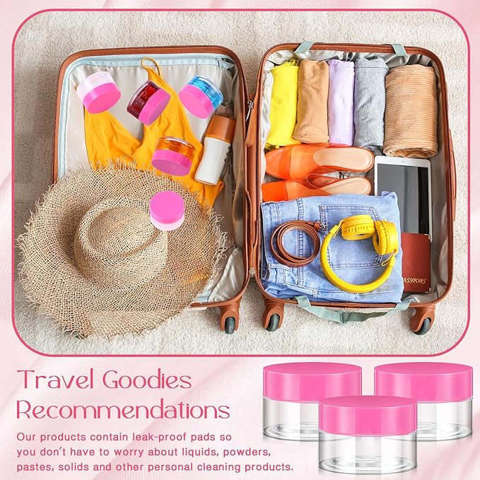 Patelai 4 Pieces Round Wide-mouth Leak Proof Plastic Container Jars with Lids for Travel Storage Makeup Beauty Products Face Creams Oils Salves Ointments DIY Making(1 Ounce,Pink)