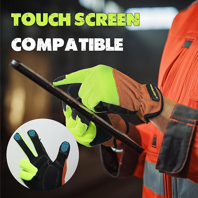 HANDLANDY Work Gloves for Men & Women, Utility Mechanic Working Gloves Touch Screen, Flexible Yard Work Gloves