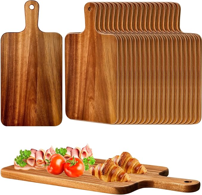 Nuenen 20 Pcs Wood Cutting Board with Handle 15.7 x 7.8 Inch Acacia Bamboo Wooden Serving Kitchen Chopping Boards for Pizza, Bread, Cheese, Charcuterie, Fruit, Vegetables(Acacia)