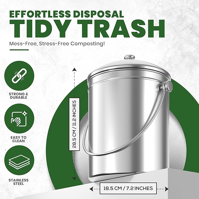 Utopia Kitchen Compost Bin for Kitchen Countertop, 1.3 Gallon Compost Bucket for Kitchen with Lid, Includes 1 Spare Charcoal Filter, Home Essentials - (Silver)