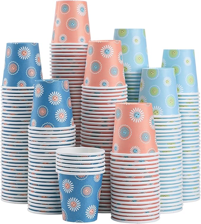 1200 Pack 3 oz Paper Cups, Disposable Bathroom Cups, Mini Mouthwash Cups, Small Cup 3 Ounce for Bathroom, Party, Picnic, BBQ, Travel(Daisy)