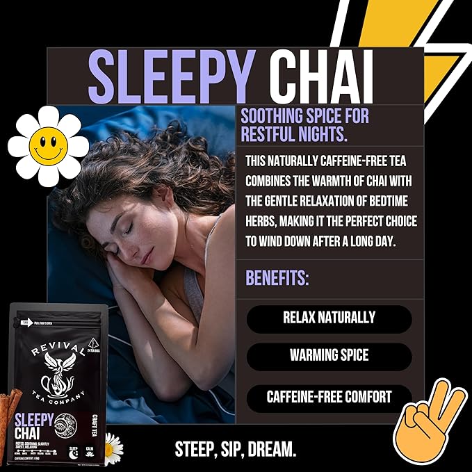 Revival Tea Company Sleepy Chai Tea - Rooibos Chai Tea Red Tea Blend with Valerian Root and Fresh Spiced Chai Flavor - Caffeine Free - Loose Leaf 8 Ounces