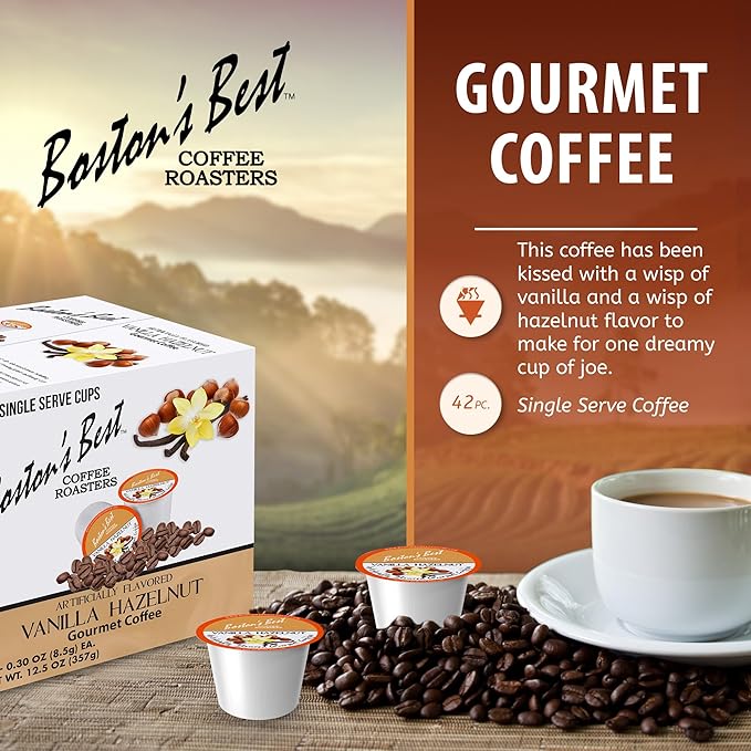 Boston’s Best - Vanilla Hazelnut Delicious Medium Roast Coffee, Flavored Gourmet Compatible with Keurig Coffee Maker, 1 Count (42 Single Serve Cups)